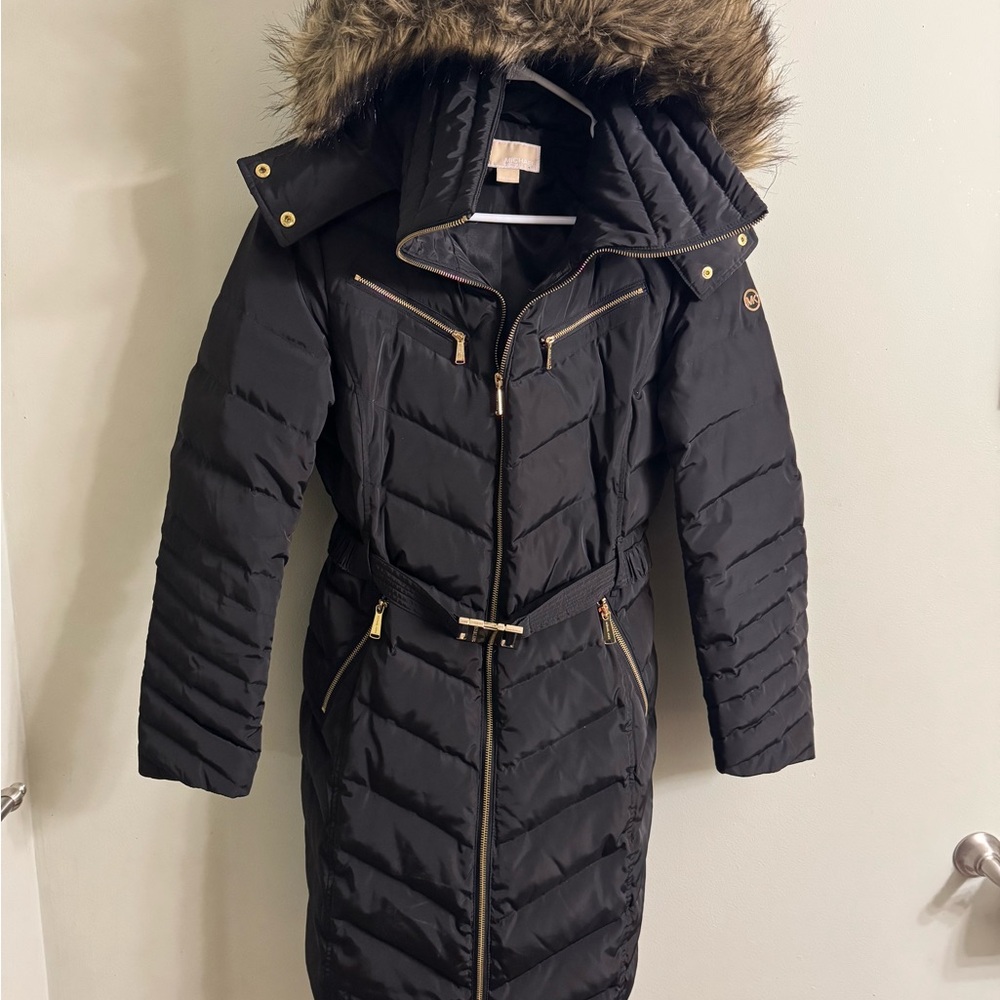 Michael Kors Black Puffer Coat with Fur Hood
